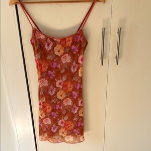 Floral Mesj Slip Dress with Spaghetti Straps